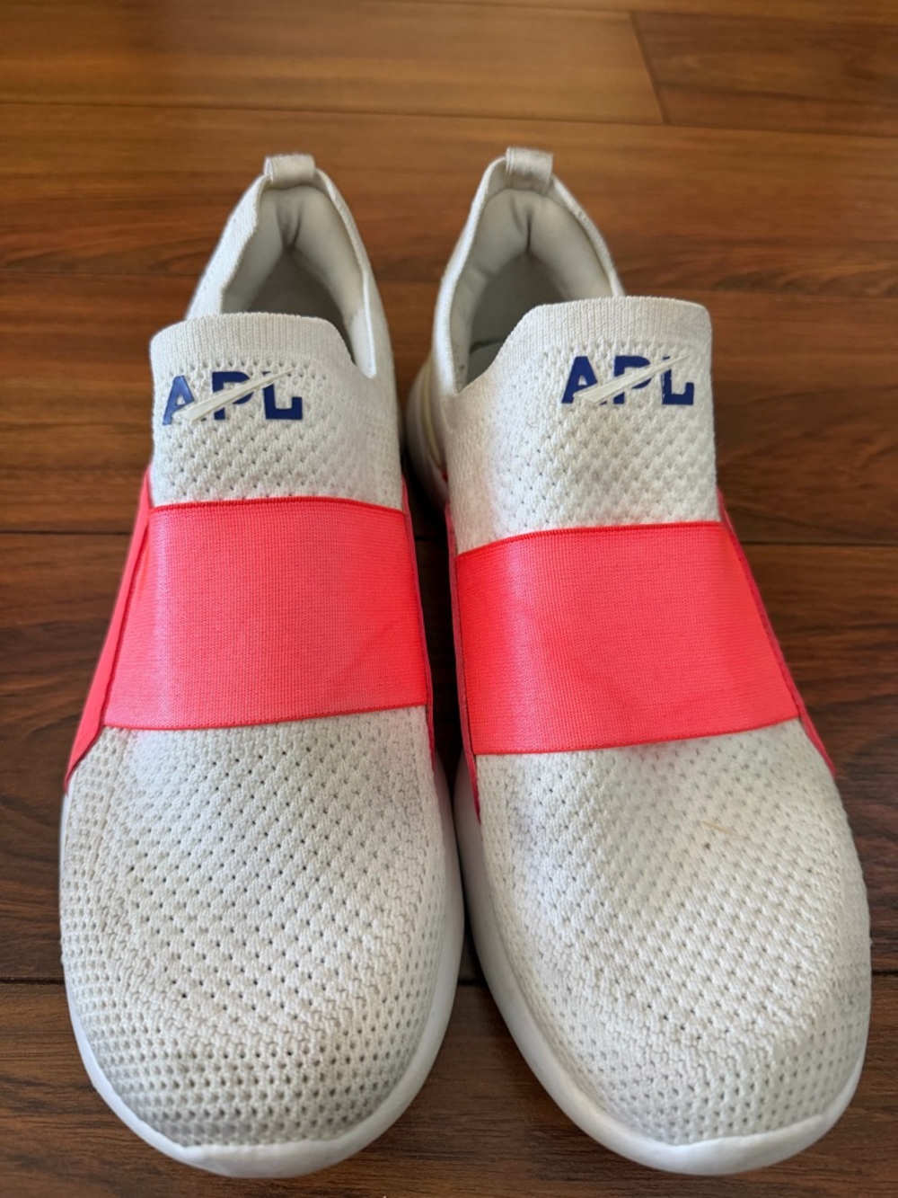 APL Slip-On Sneakers in White with Neon Coral Band size 7.5